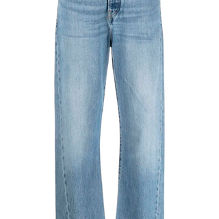 Twisted seam denim full length in worn blue