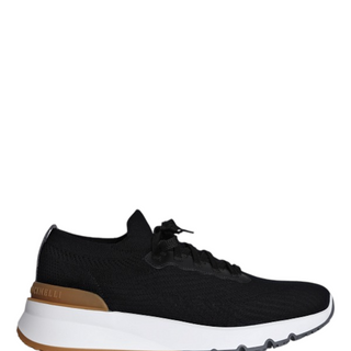 Runners in cotton knit and semi-glossy calf leather