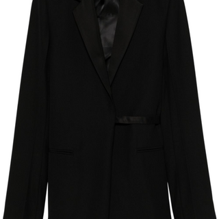 Satin Lapel Wrap Blazer Black