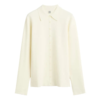 Compact knit buttoned top white