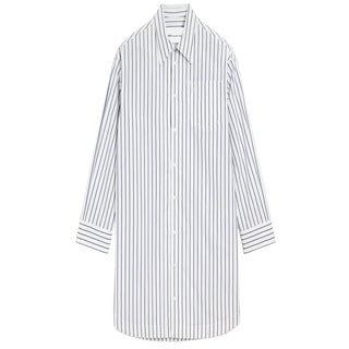 White Striped Cotton Ami De Coeur Wide Shirt Dress