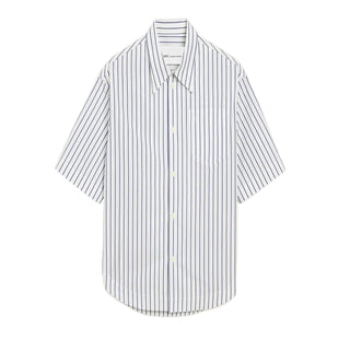 White Striped Cotton Short Sleeve Ami De Coeur Wide Shirt