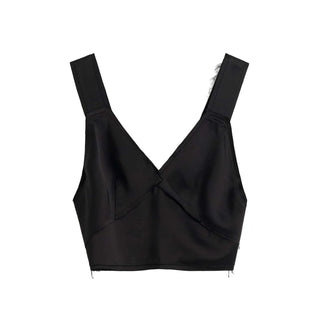 Cropped satin camisole black