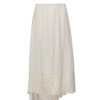 Asymmetric lace-hem midi skirt in cream