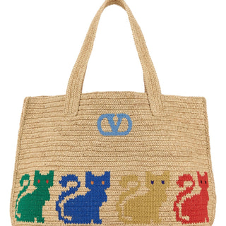 Raffia VLogo Signature shopping bag