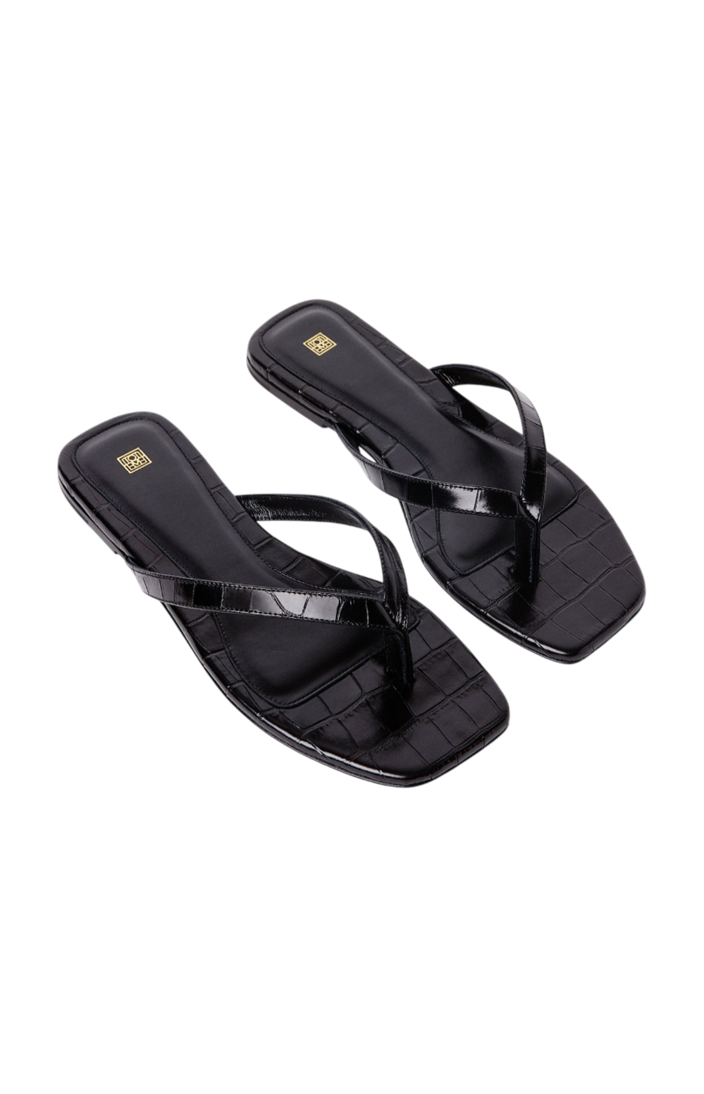 Cargar imagen en el visor de la galería, Croco-embossed flip flops black