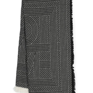 Monogram-jacquard striped fringed scarf