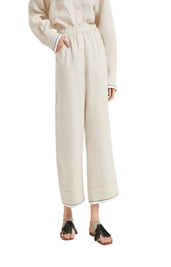 Load image into Gallery viewer, Brunello Cucinelli Linen Baggy Cropped Trousers With Shiny Cuffs