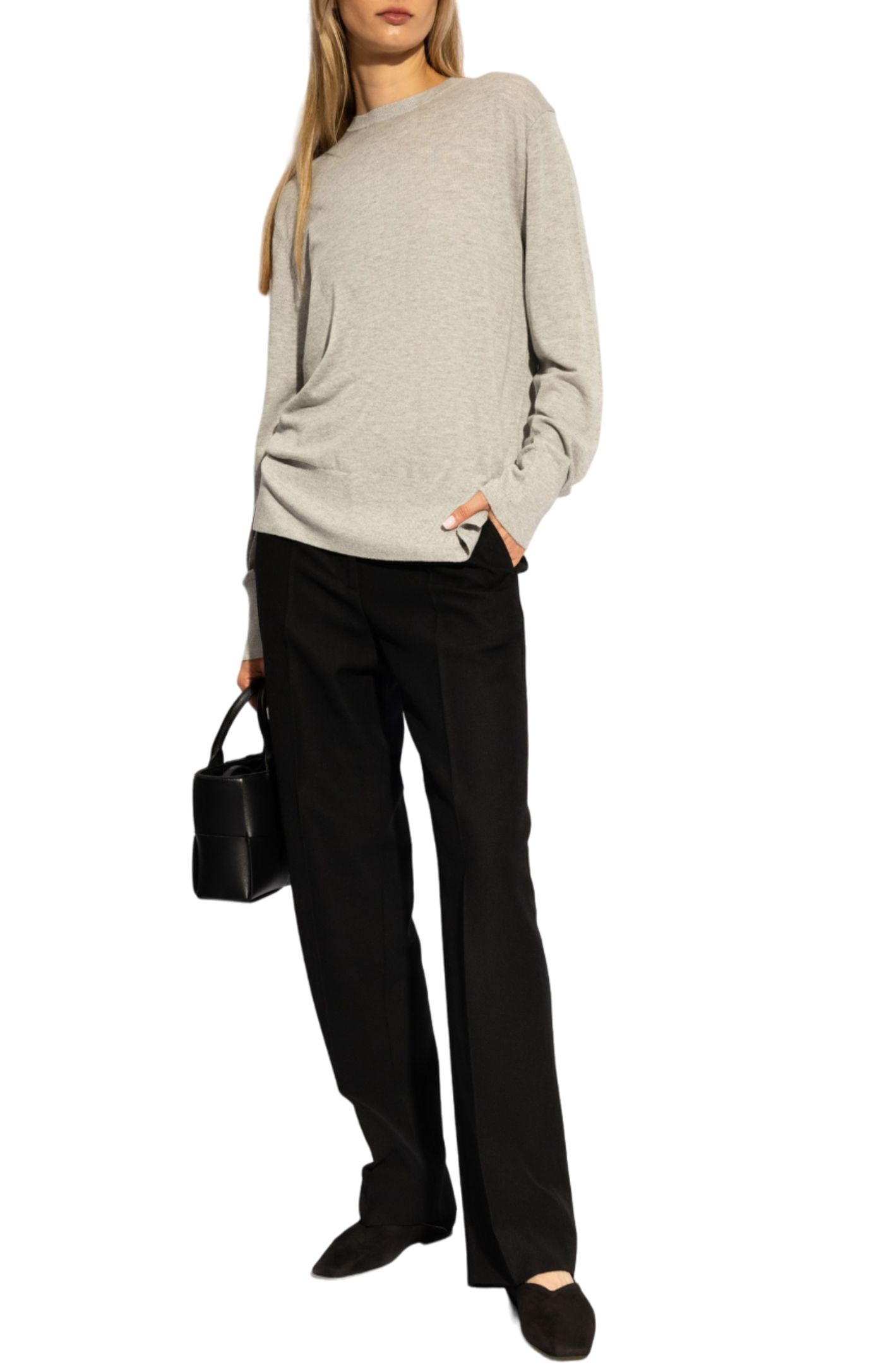 Cargar imagen en el visor de la galería, Crew-neck silk-blend knit grey