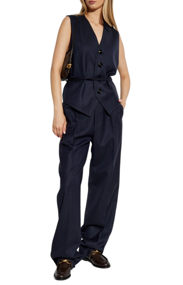 Load image into Gallery viewer, Navy blue striped pattern pants