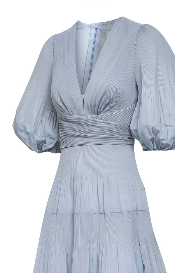 Load image into Gallery viewer, Steel blue pleated midi dress