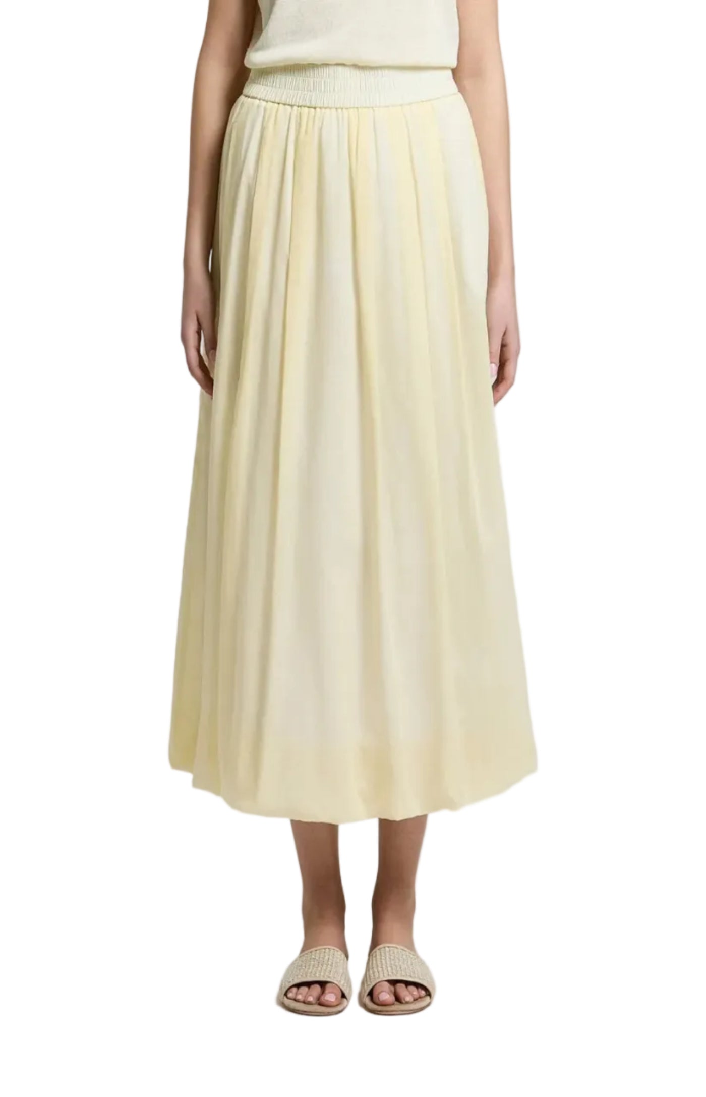 Cargar imagen en el visor de la galería, Midi pleated elasticated-waist skirt