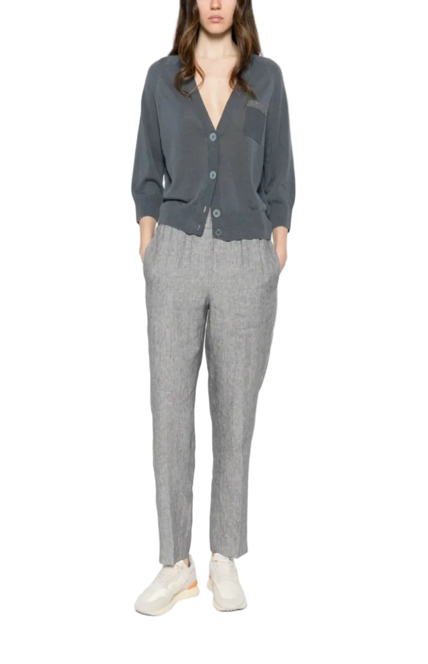 Load image into Gallery viewer, Elasticated-waistband tapered trousers