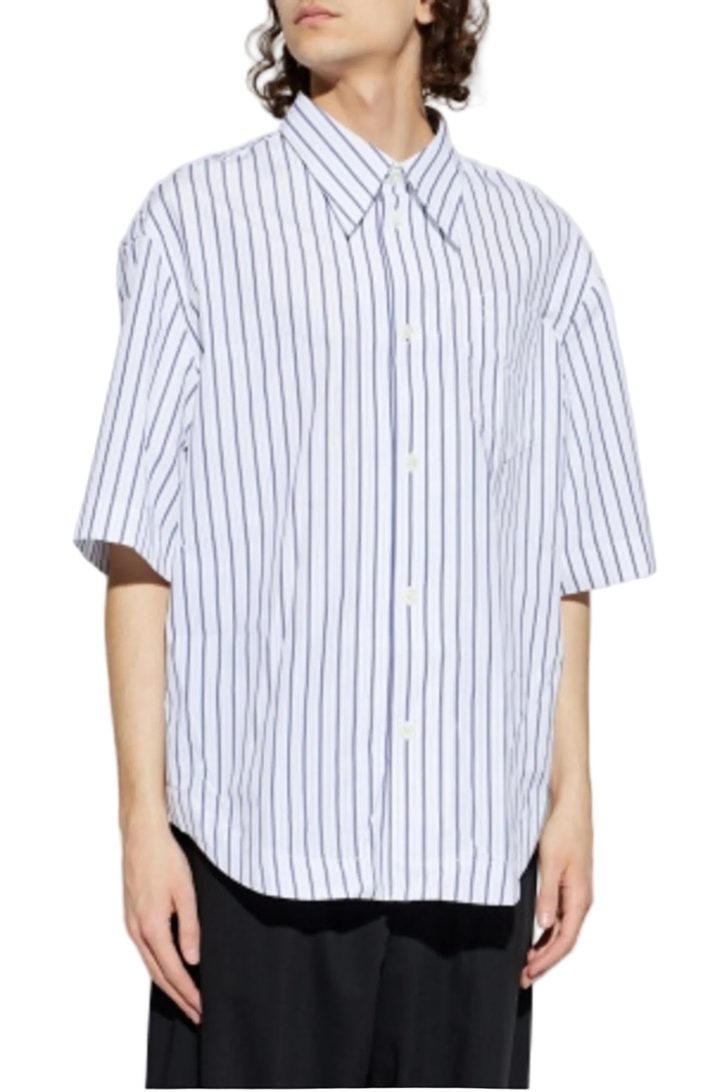 Cargar imagen en el visor de la galería, White Striped Cotton Short Sleeve Ami De Coeur Wide Shirt