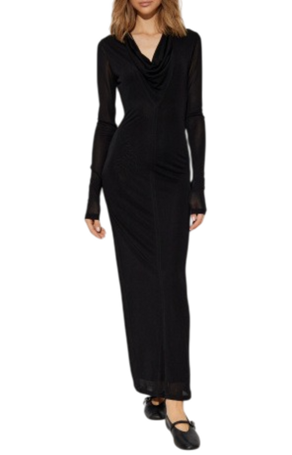 Load image into Gallery viewer, Draped V-neck dress black