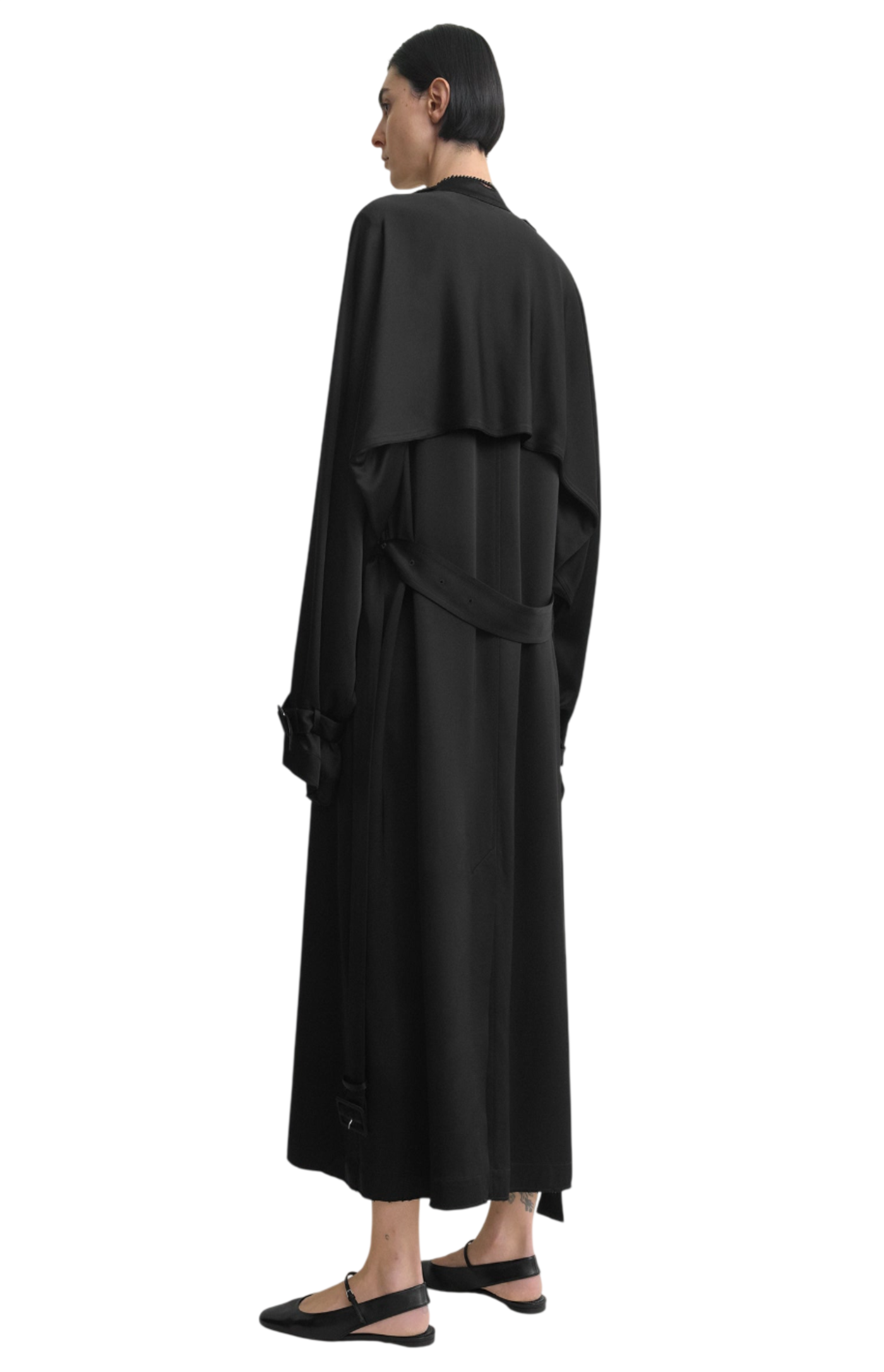 Cargar imagen en el visor de la galería, Draped satin trench black