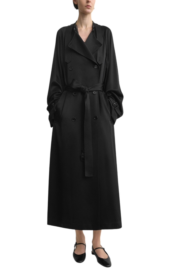Load image into Gallery viewer, Draped satin trench black