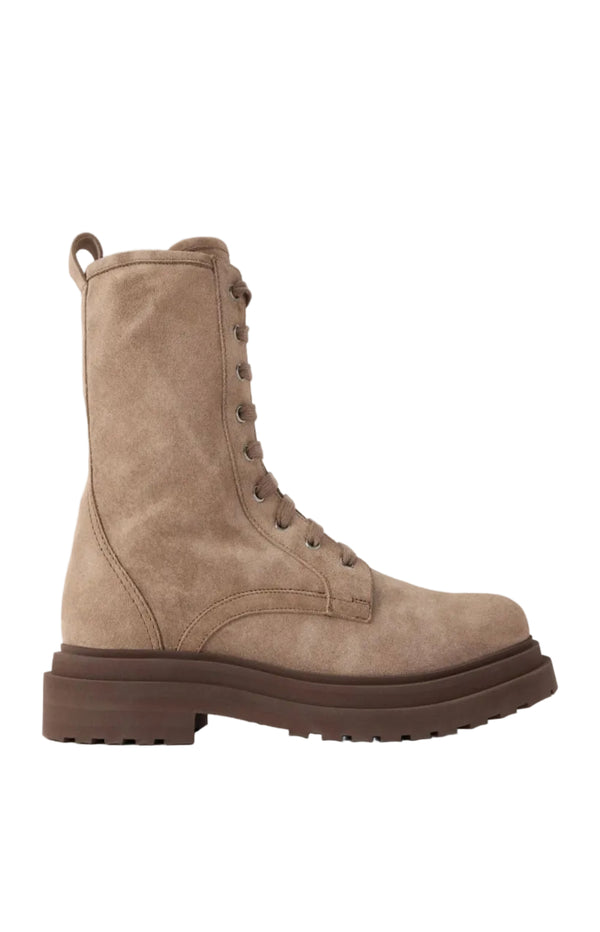 Load image into Gallery viewer, Suede lace-up boots Brown