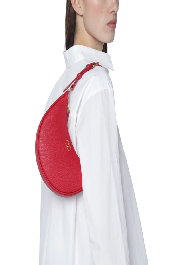 Load image into Gallery viewer, Red leather Vlogo Signature mini hobo bag