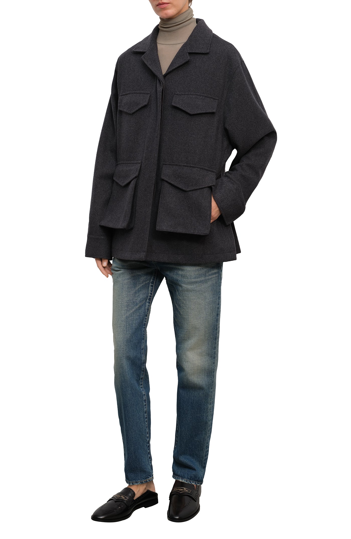 Cargar imagen en el visor de la galería, Toteme Felt Cargo Jacket Grey