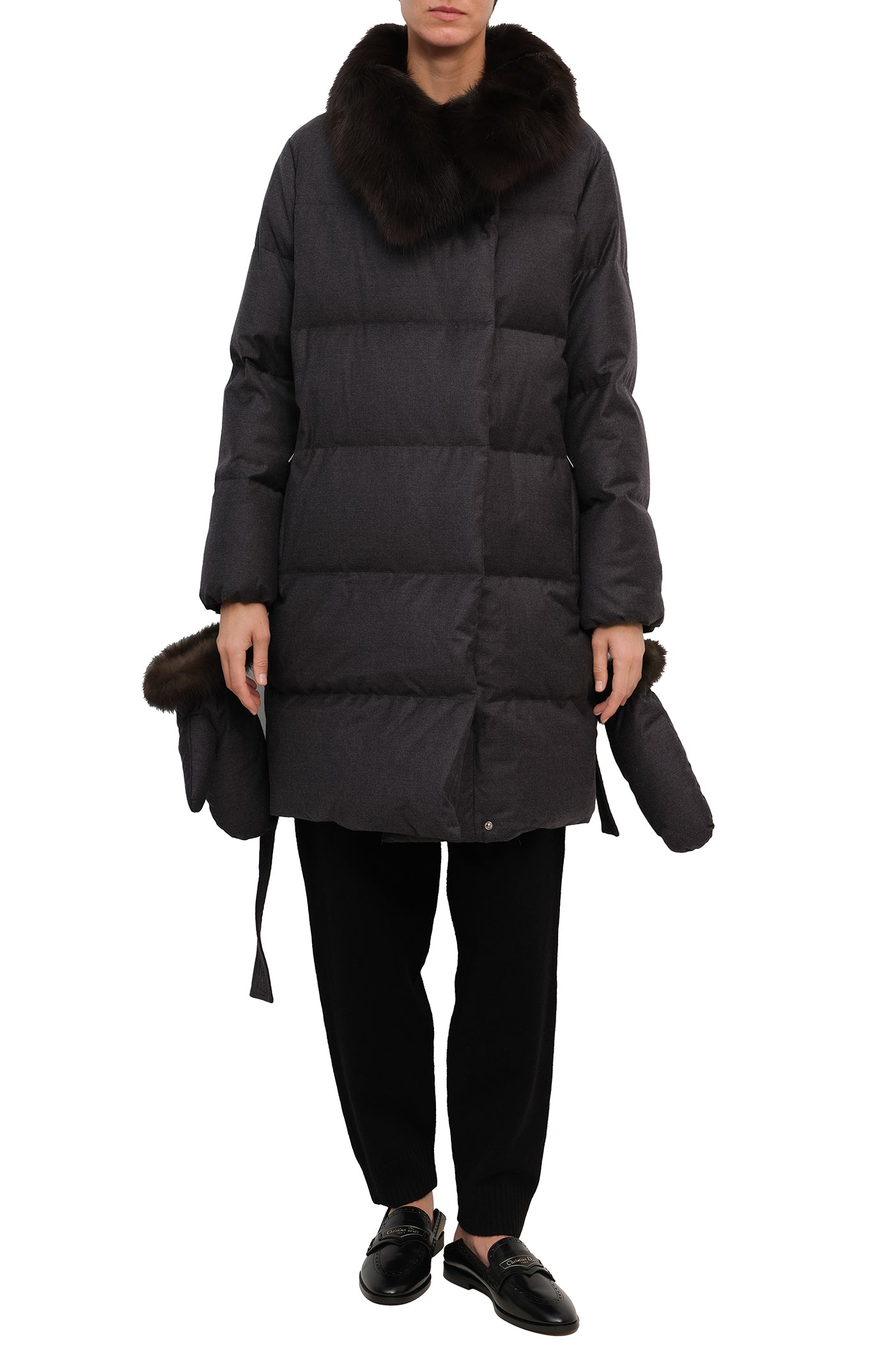 Cargar imagen en el visor de la galería, Long down jacket with mittens