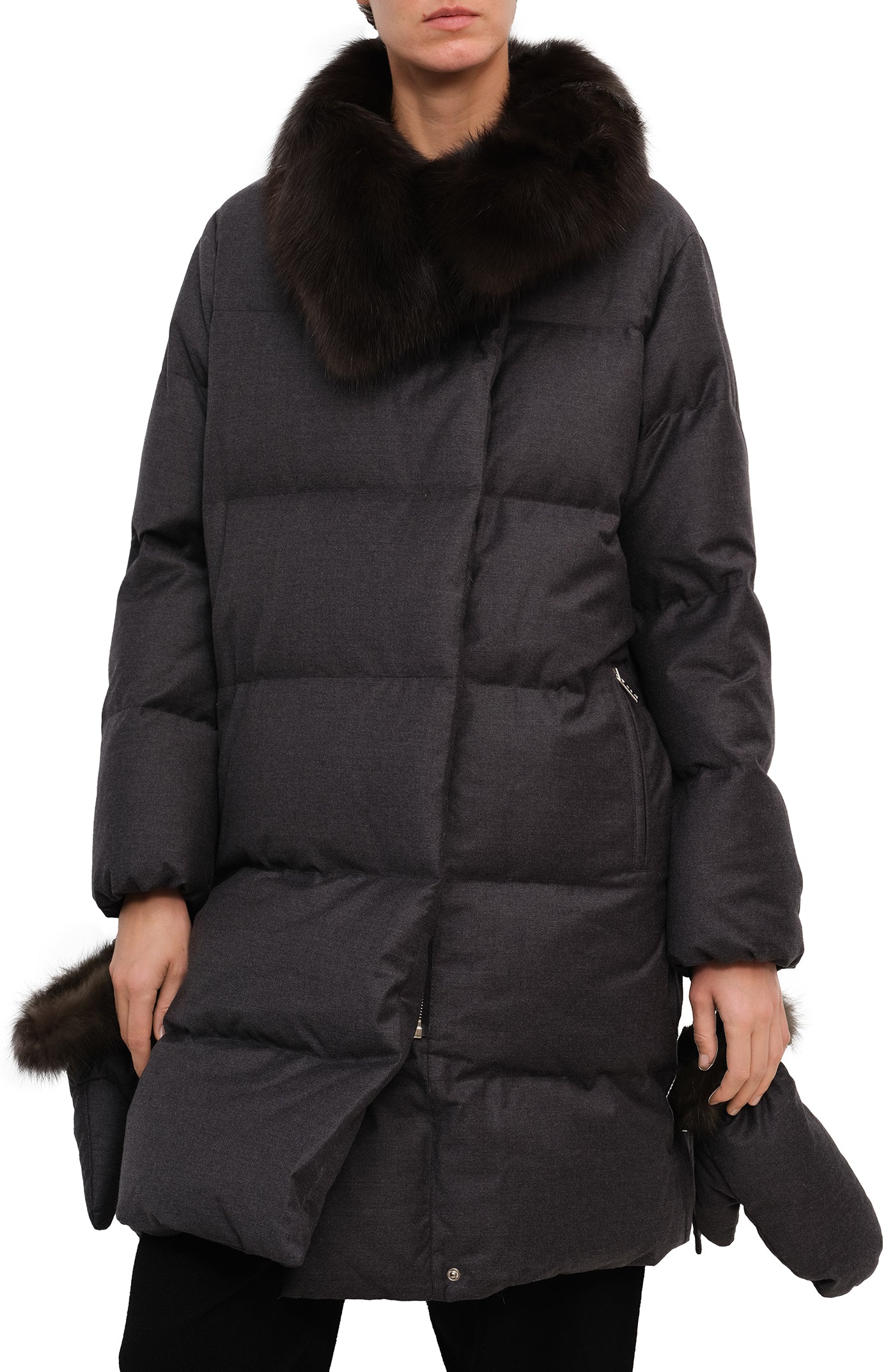 Cargar imagen en el visor de la galería, Long down jacket with mittens
