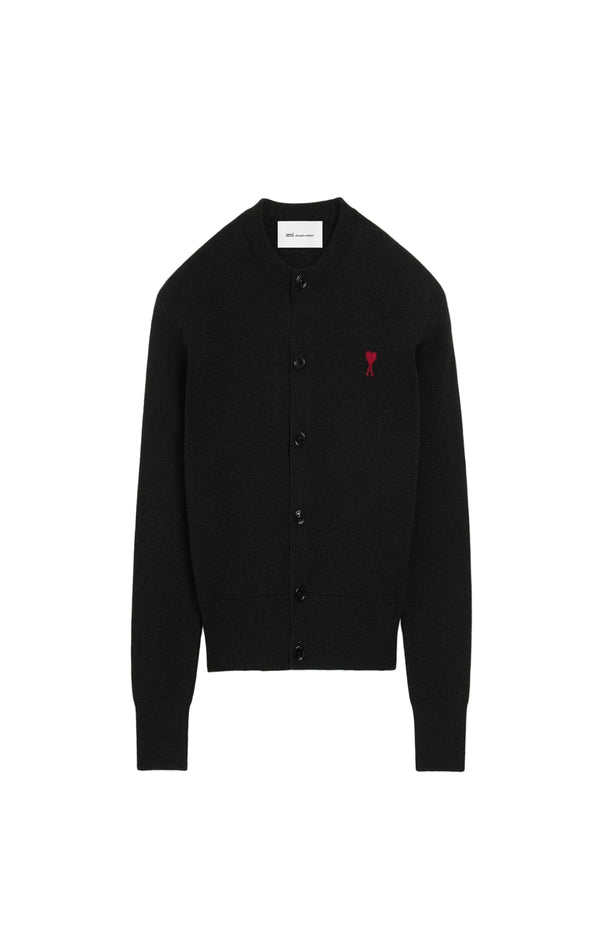 Load image into Gallery viewer, Black wool crewneck cardigan with contrasted Ami De Coeur
