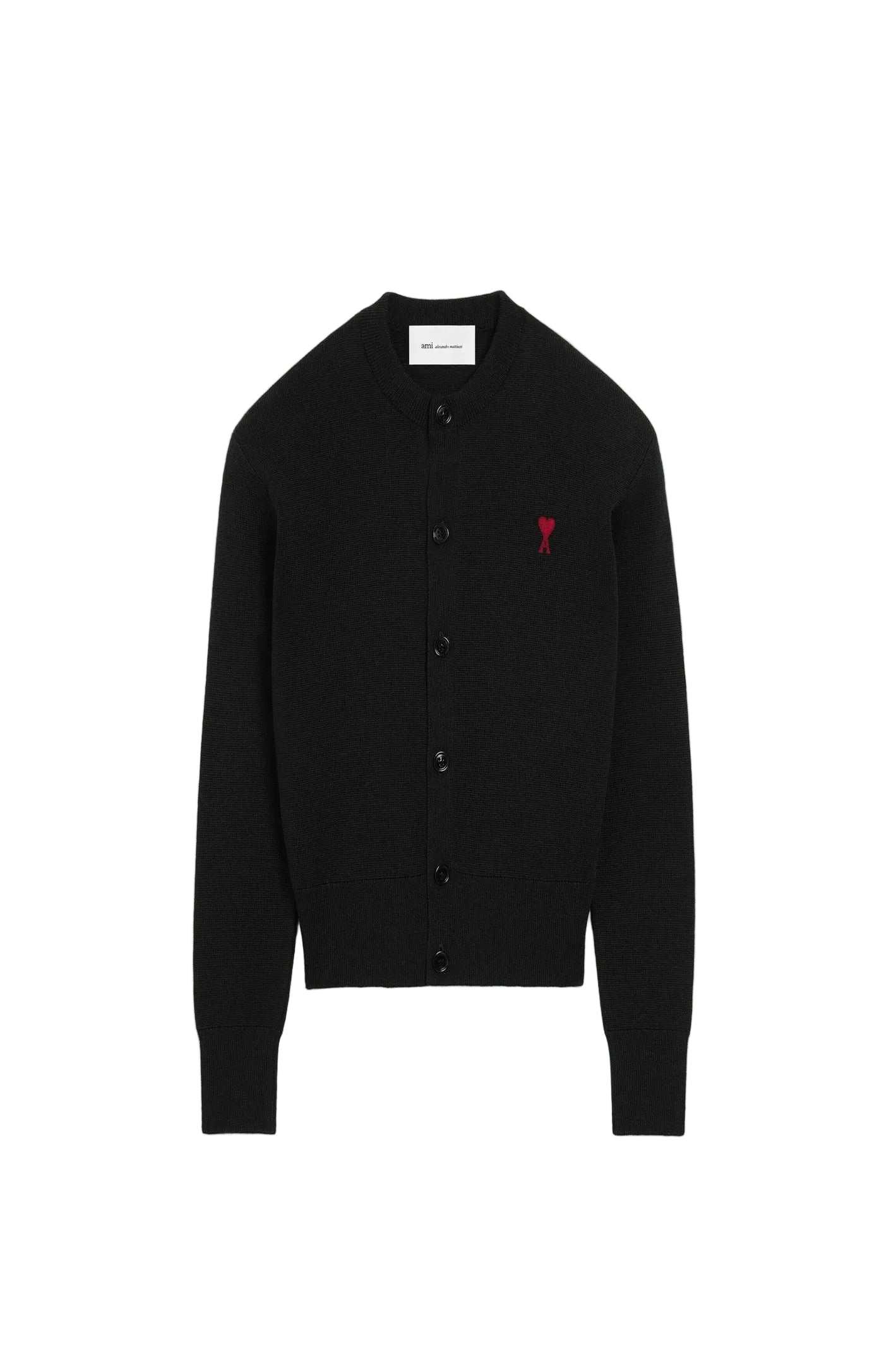 Cargar imagen en el visor de la galería, Black wool crewneck cardigan with contrasted Ami De Coeur