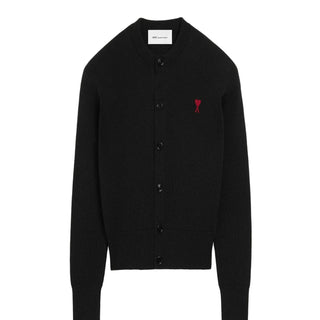 Black wool crewneck cardigan with contrasted Ami De Coeur