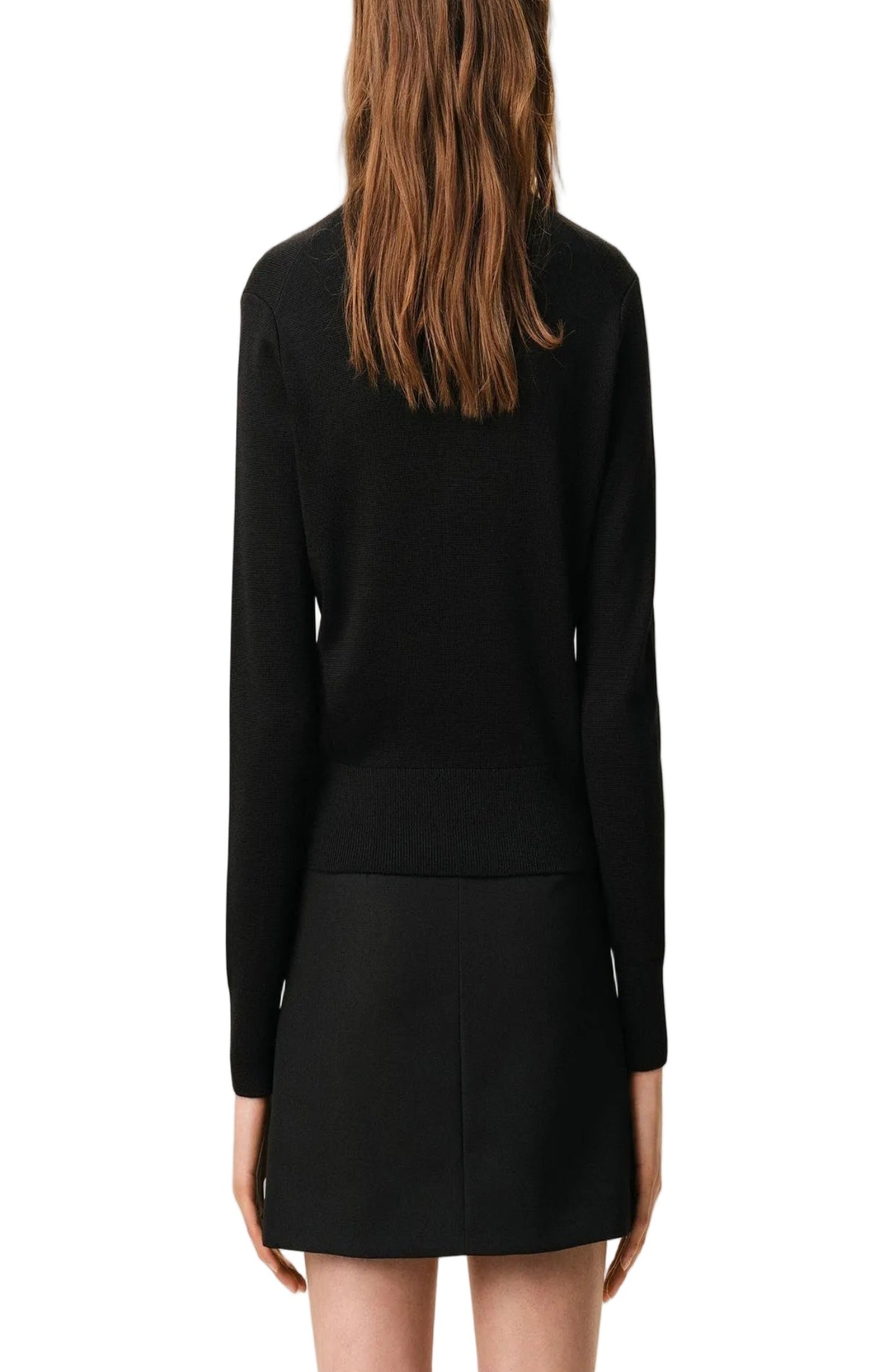 Cargar imagen en el visor de la galería, Black wool crewneck cardigan with contrasted Ami De Coeur