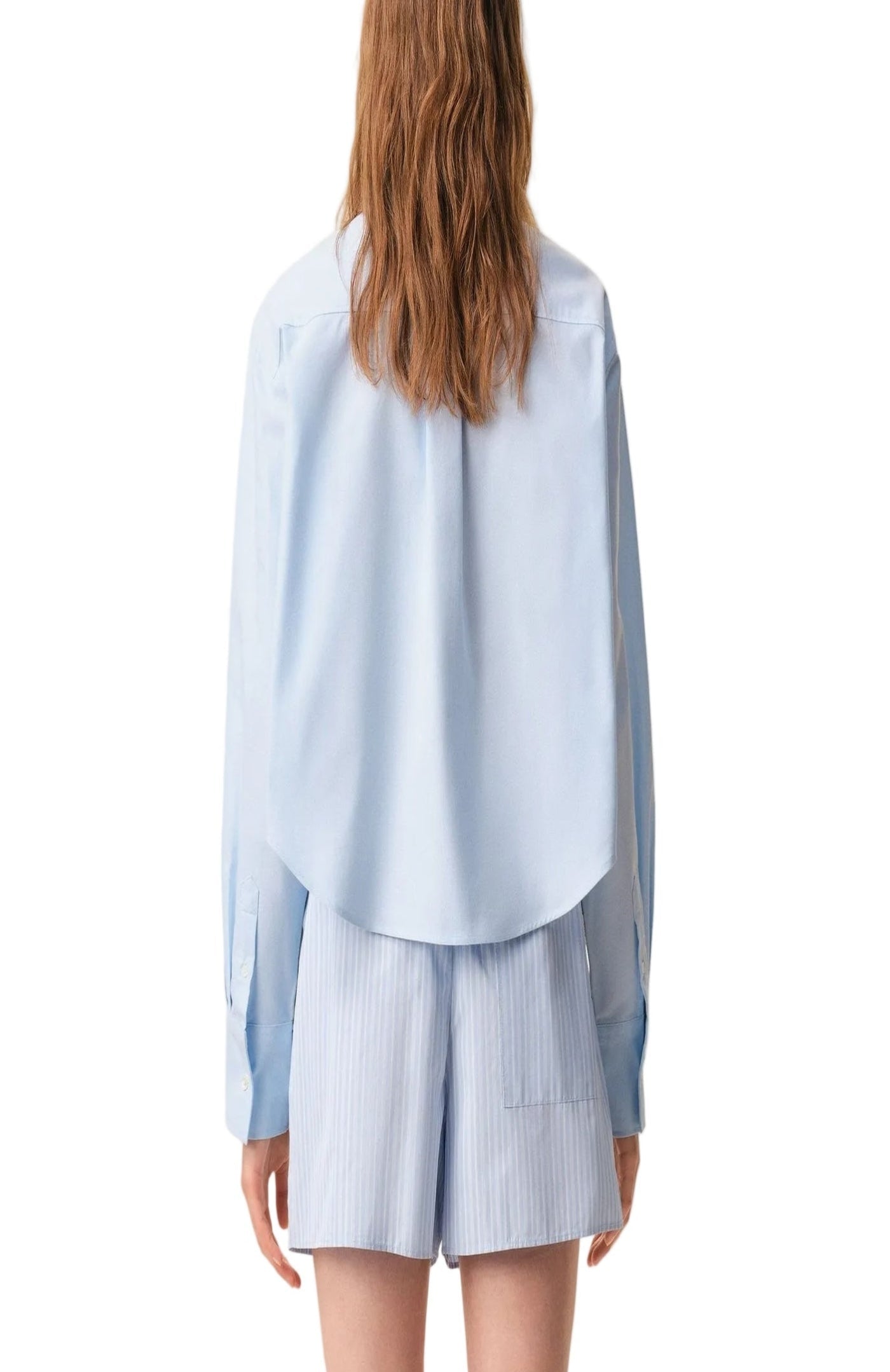 Cargar imagen en el visor de la galería, Blue Cotton Cropped Embossed Ami De Coeur Shirt