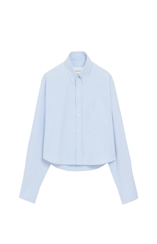 Load image into Gallery viewer, Blue Cotton Cropped Embossed Ami De Coeur Shirt