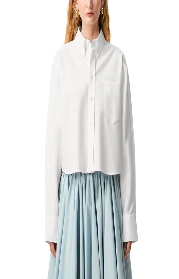 Load image into Gallery viewer, White Cotton Cropped Embossed Ami De Coeur Shirt