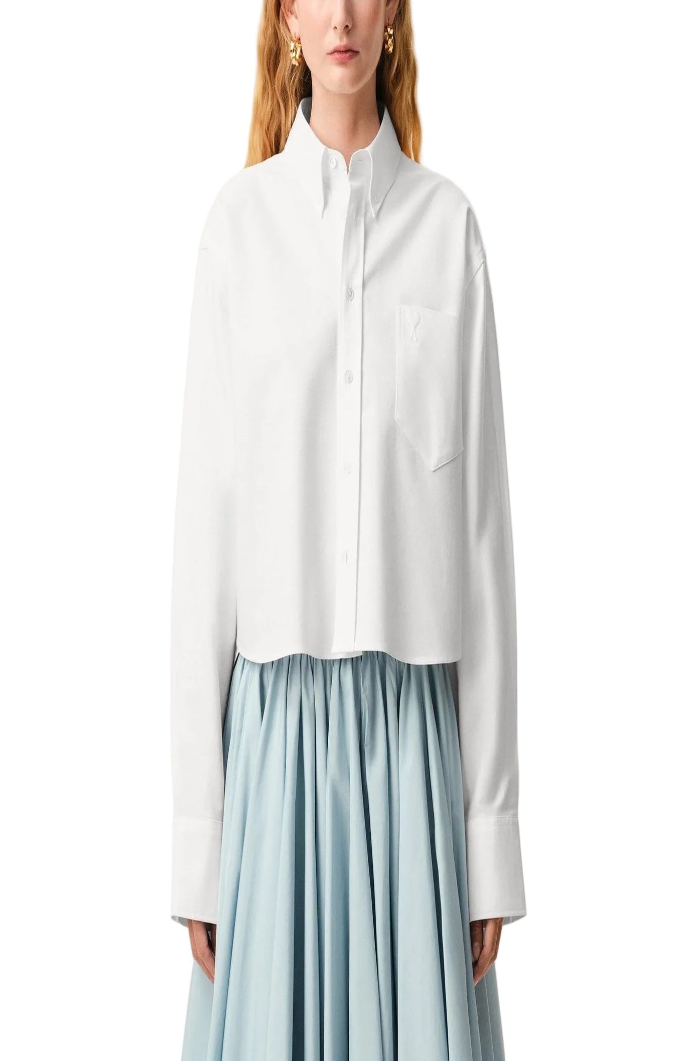 Cargar imagen en el visor de la galería, White Cotton Cropped Embossed Ami De Coeur Shirt