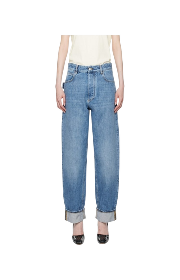 Load image into Gallery viewer, Vintage indigo denim turn-up hem trousers