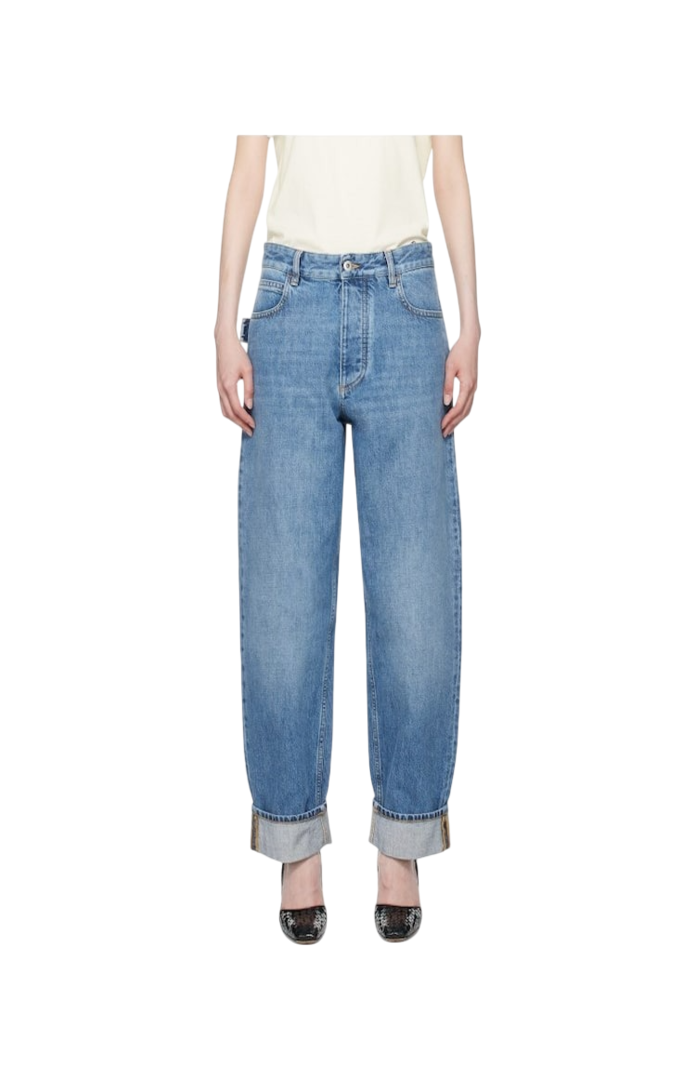 Cargar imagen en el visor de la galería, Vintage indigo denim turn-up hem trousers