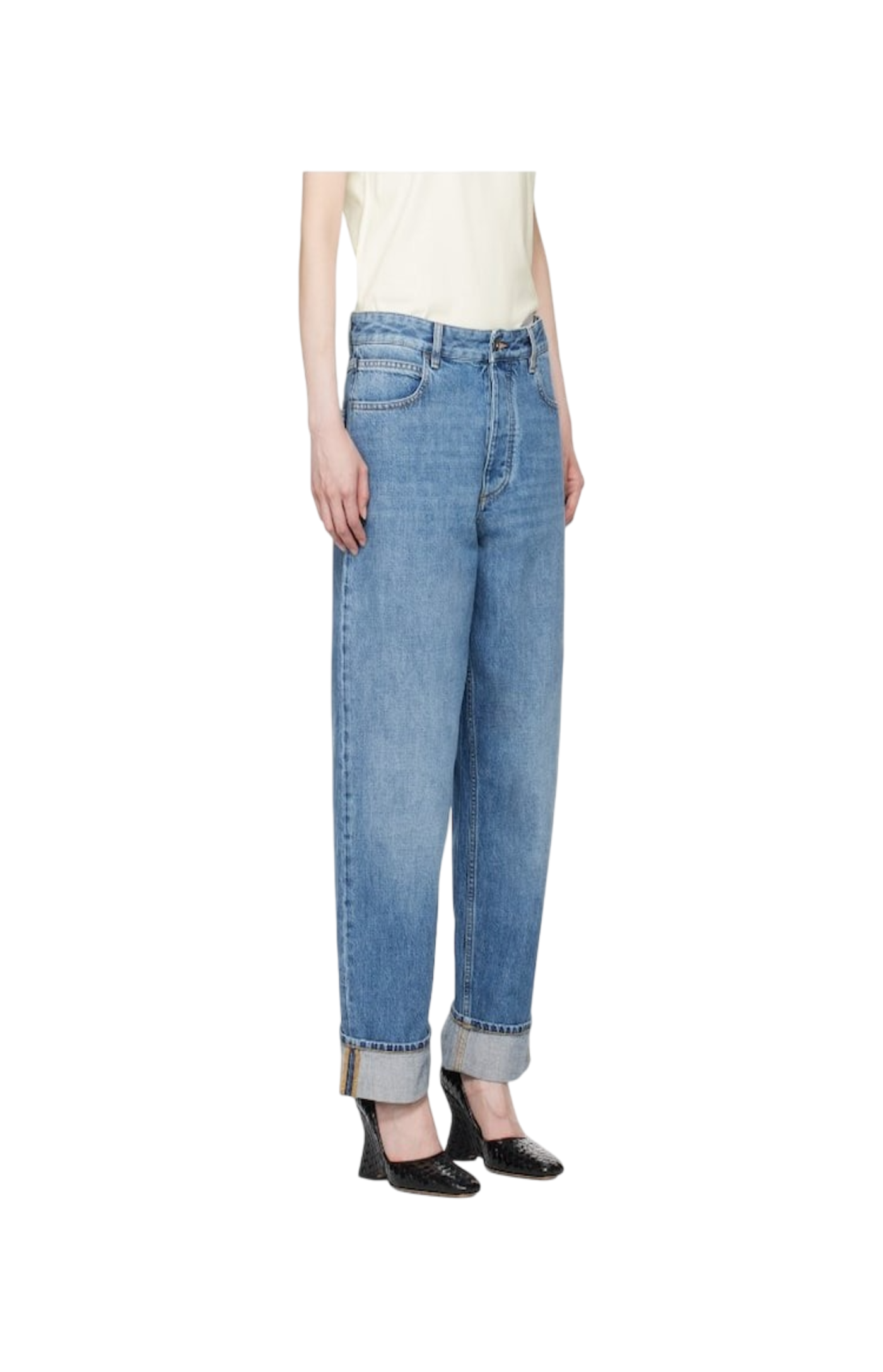 Cargar imagen en el visor de la galería, Vintage indigo denim turn-up hem trousers