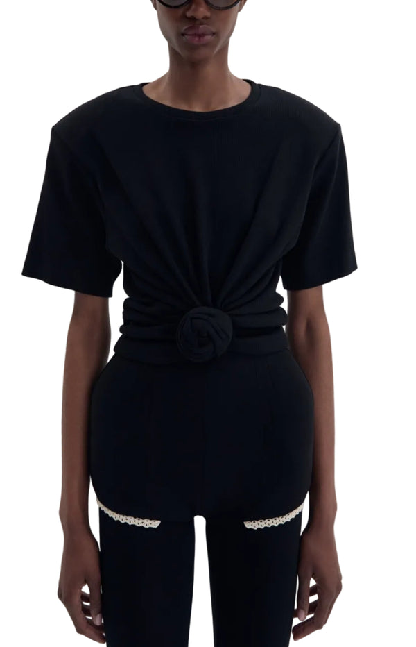 Load image into Gallery viewer, Knotted ribbed t-shirt in black