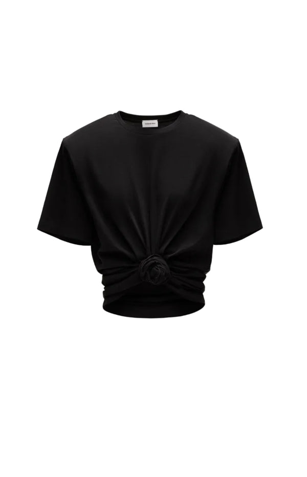 Load image into Gallery viewer, Knotted ribbed t-shirt in black
