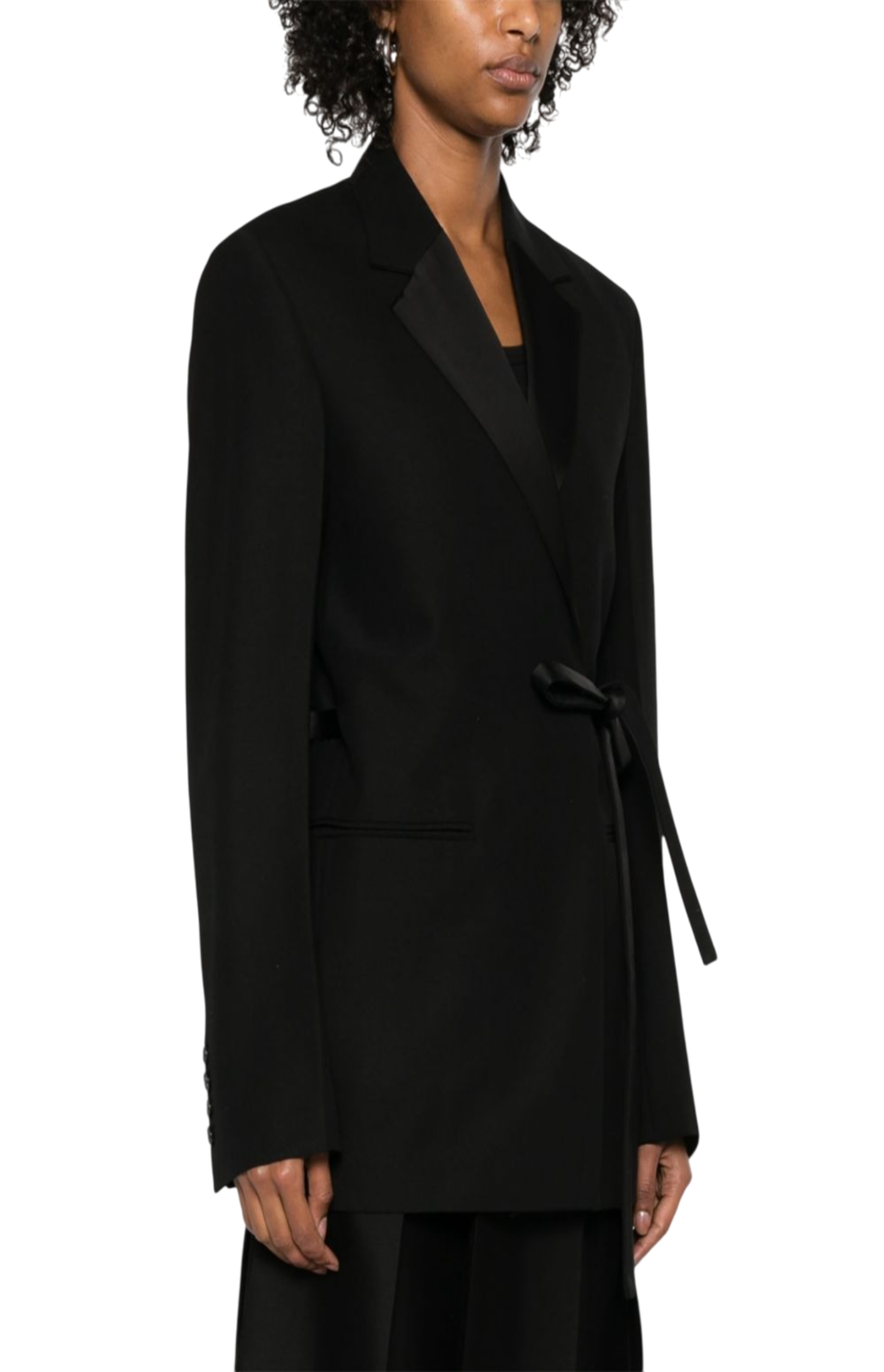 Cargar imagen en el visor de la galería, Satin Lapel Wrap Blazer Black