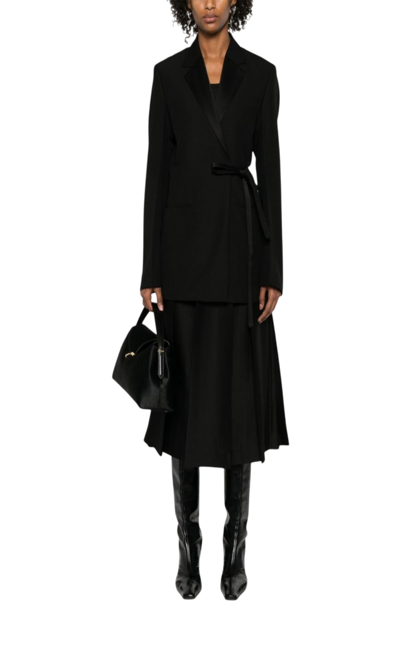 Cargar imagen en el visor de la galería, Satin Lapel Wrap Blazer Black