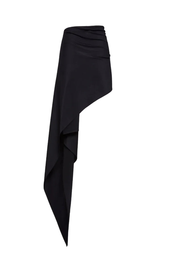 Load image into Gallery viewer, Asymmetrical draped swim skirt in black