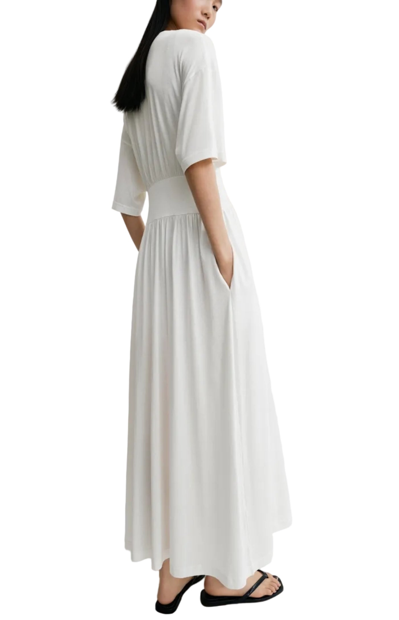 Cargar imagen en el visor de la galería, Cotton silk tee dress off-white