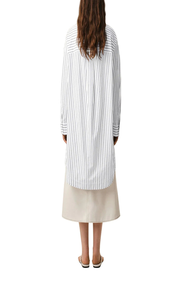 Load image into Gallery viewer, White Striped Cotton Ami De Coeur Wide Shirt Dress