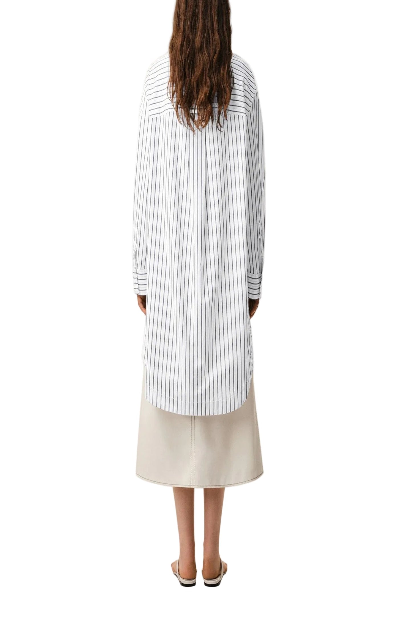 Cargar imagen en el visor de la galería, White Striped Cotton Ami De Coeur Wide Shirt Dress