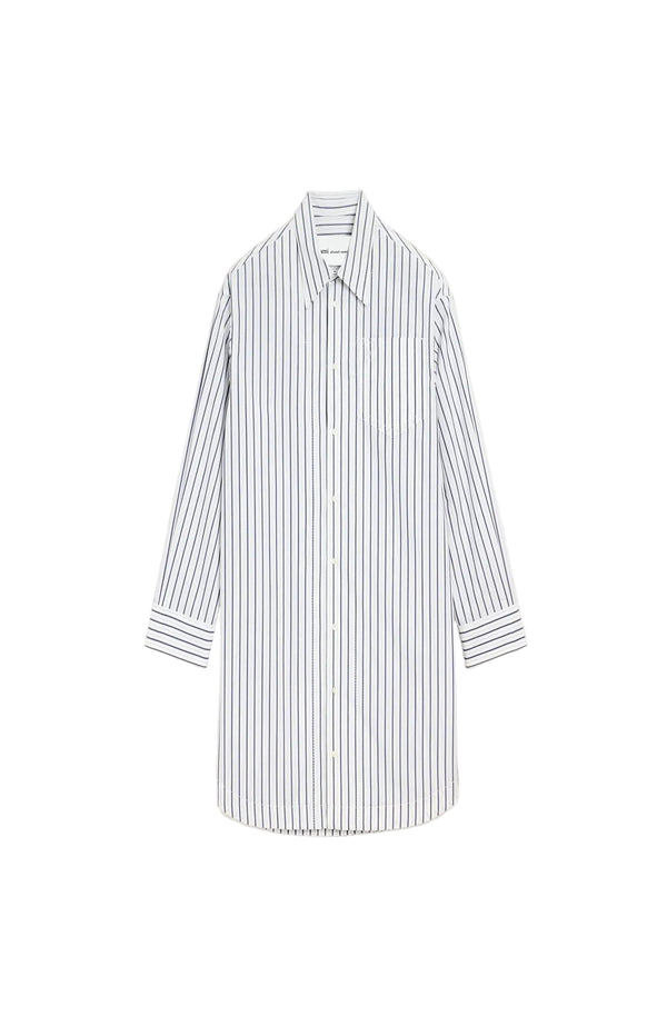 Load image into Gallery viewer, White Striped Cotton Ami De Coeur Wide Shirt Dress