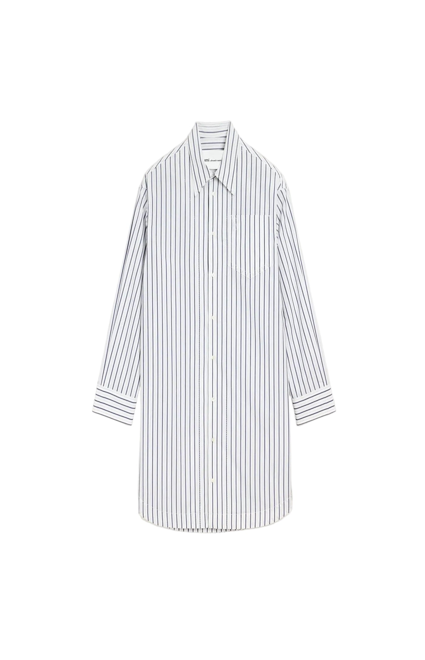 Cargar imagen en el visor de la galería, White Striped Cotton Ami De Coeur Wide Shirt Dress