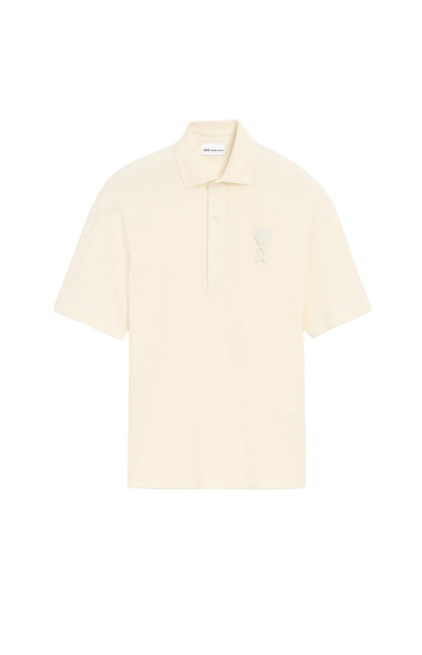 Load image into Gallery viewer, White Cotton Ami De Coeur Knitted Patch Polo
