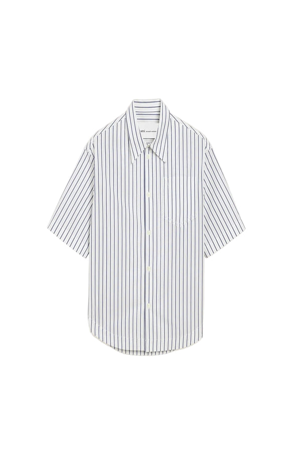 Laden Sie das Bild in den Galerie-Viewer, White Striped Cotton Short Sleeve Ami De Coeur Wide Shirt