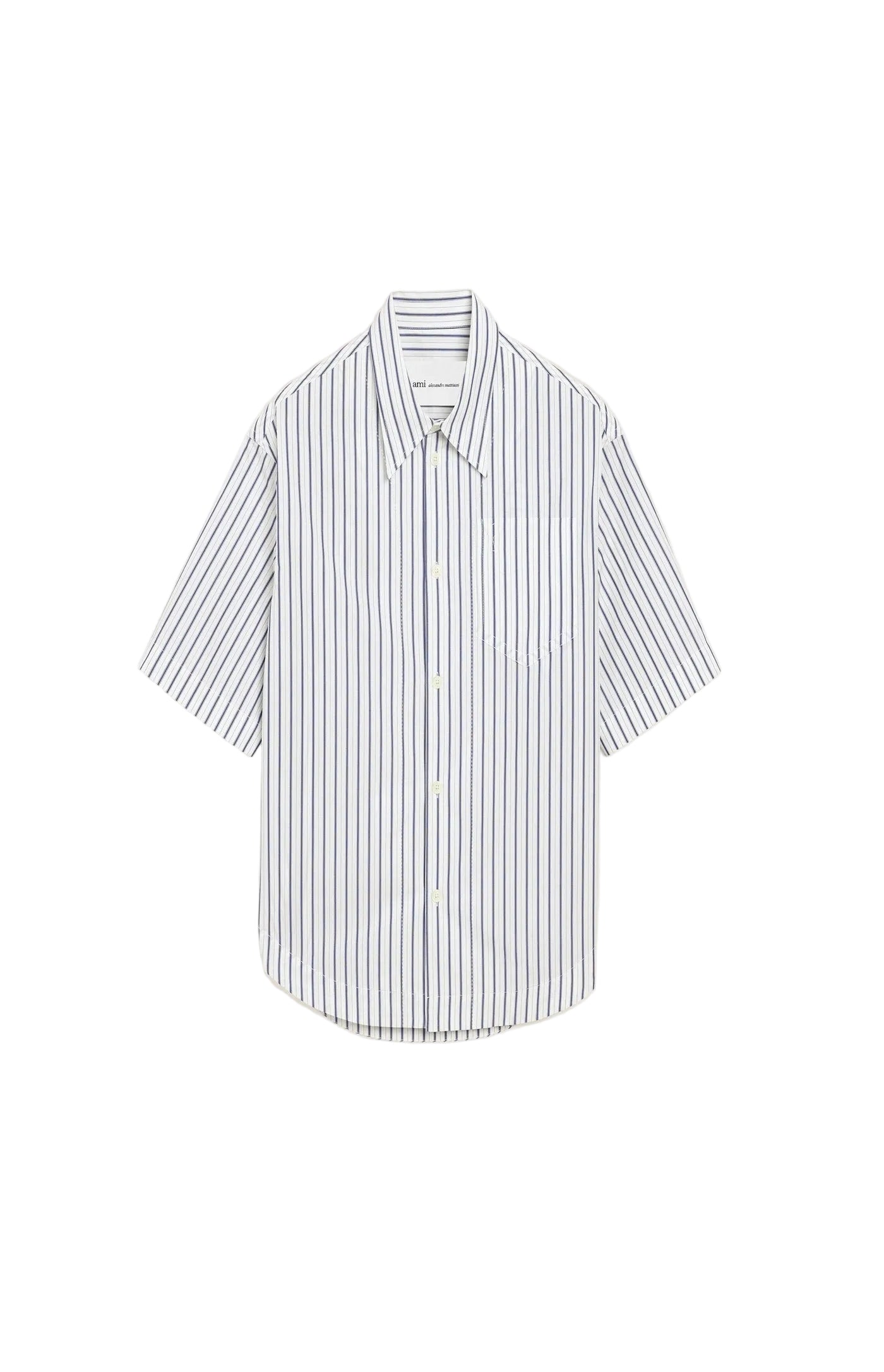 Cargar imagen en el visor de la galería, White Striped Cotton Short Sleeve Ami De Coeur Wide Shirt
